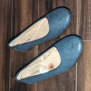 Navy Eyelet Flat